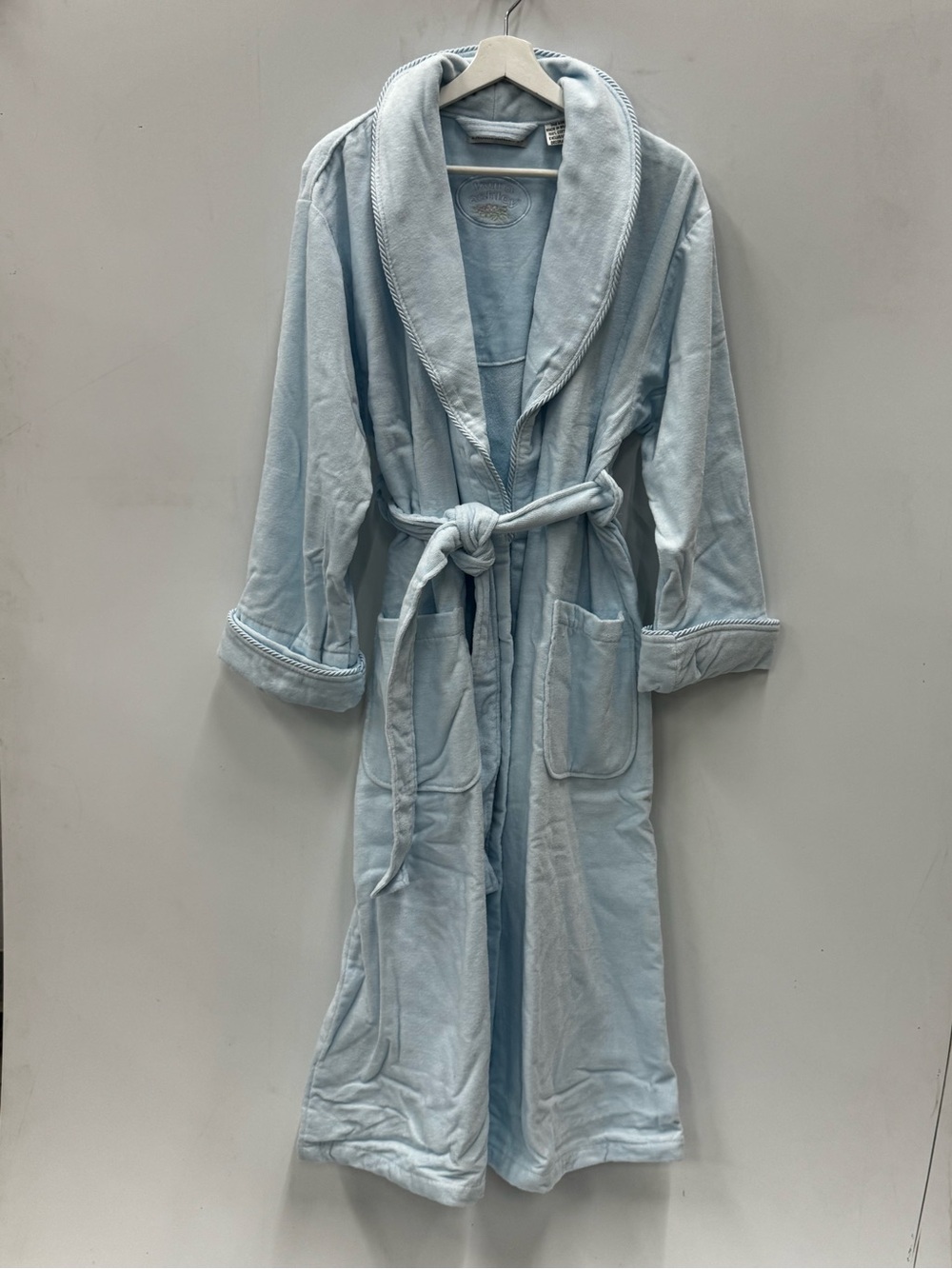 Vintage Laura Ashley Light Blue Cotton Terry Shawl Collar Robe Coat One Size